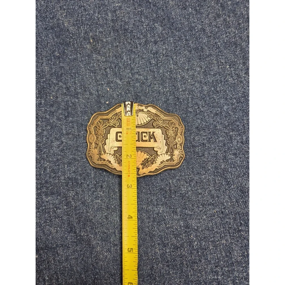 Vintage Solid Brass Chuck Belt Buckle by Oden Inc - Western